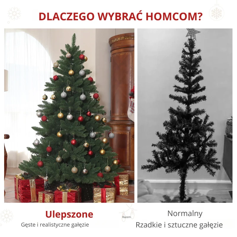 HOMCOM Choinka Jodła Kaukaska, Naturalny Wygląd, Szer. & Bujna, 180 x śr. 120 cm, Zielona