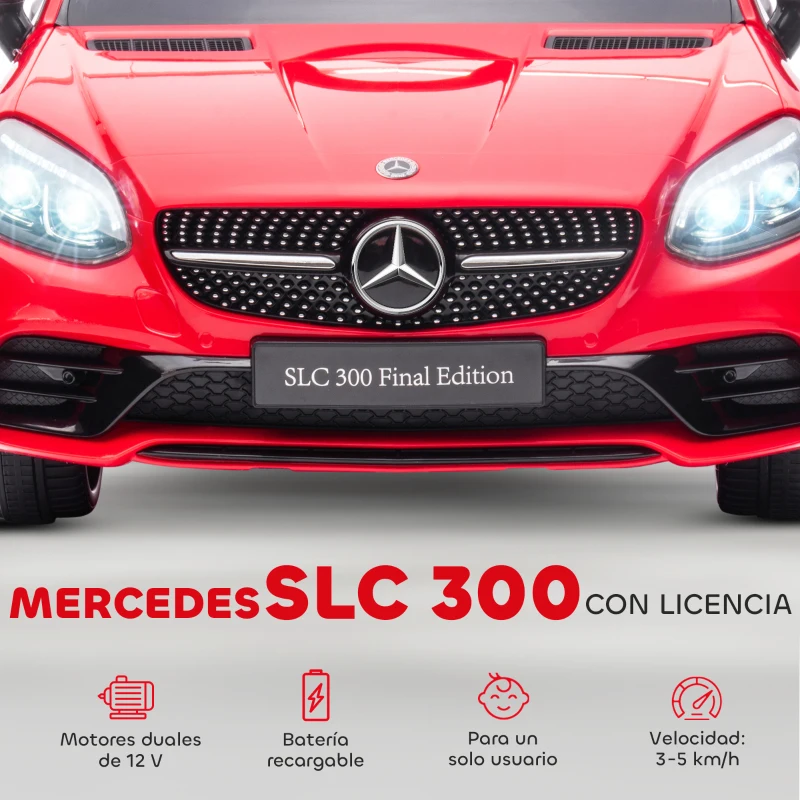 AIYAPLAY Coche Eléctrico para Niños de +3 Años Mercedes SLC 300 con Batería 12V Mando a Distancia Faros LED Bocina Música Rojo