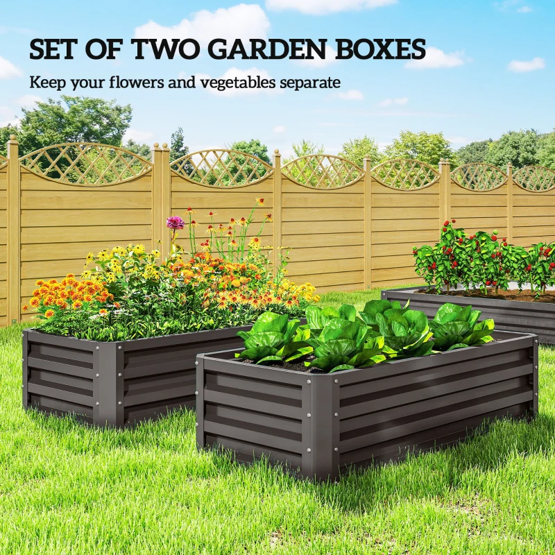 Outsunny Set of Two 110 x 50cm Steel Planter Boxes -  Dark Grey