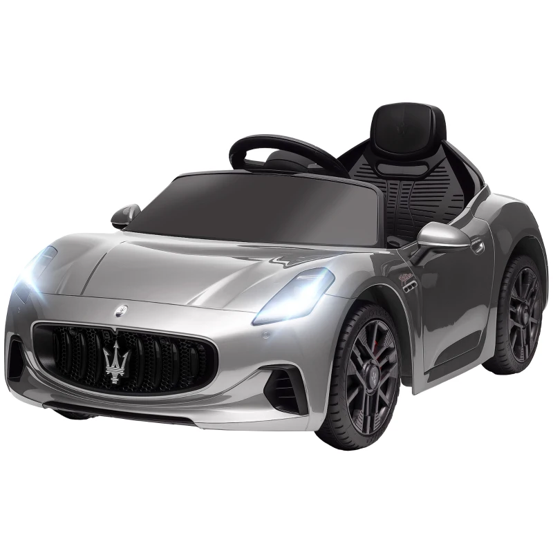 AIYAPLAY 12V Maserati Gran Turismo Folgore Lincesed Kids Electric Car with Remote Control, Soft Start, Grey