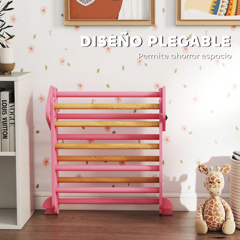 AIYAPLAY 7 en 1 Triángulo de Escalada Montessori de Madera Plegable con Arco y Rampa para Niños de 18-48 Meses 188x70 cm Rosa