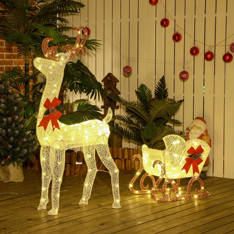 Outsunny 170 LED Light Reindeer and Sleigh Christmas Decoration