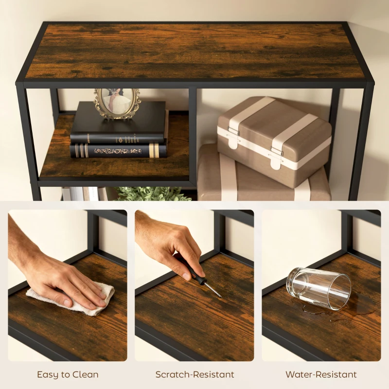 HOMCOM Industrial Bookcase Shelf, 6 Tier Metal Shelving, Storage Shelves for Living Room, Home Office, Bedroom, Rustic Brown