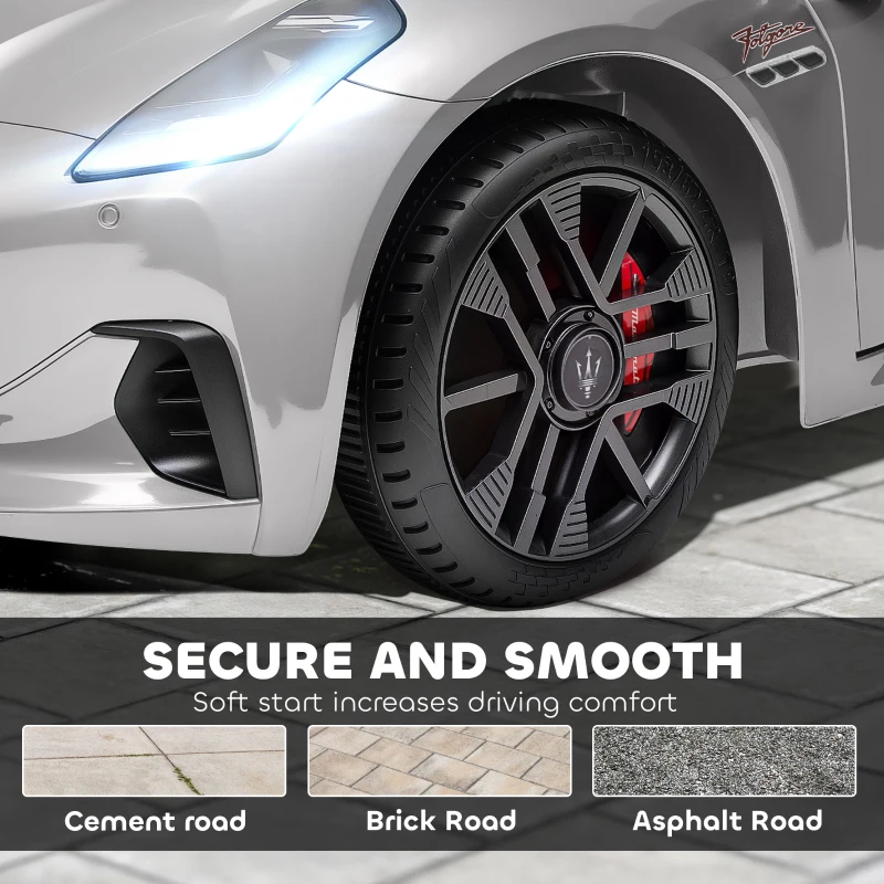 AIYAPLAY 12V Maserati Gran Turismo Folgore Lincesed Kids Electric Car with Remote Control, Soft Start, Grey