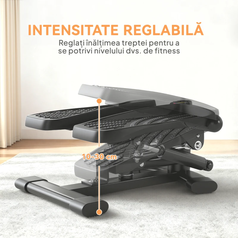 SPORTNOW Stepper Twister 2 în 1 cu Monitor LCD, Pedale Mari și Antiderapante, Capacitate 100 kg, Negru