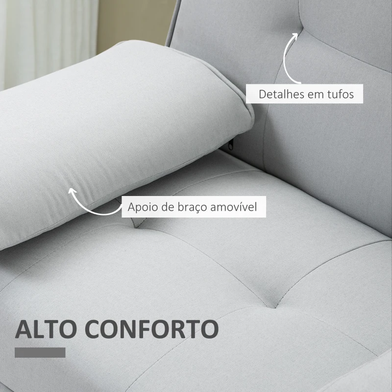 HOMCOM Sofá Cama 3 Lugares com Encosto Ajustável Apoio para os Braços Desmontável e 2 Suportes para Copos 181x77x78 cm Cinza Claro