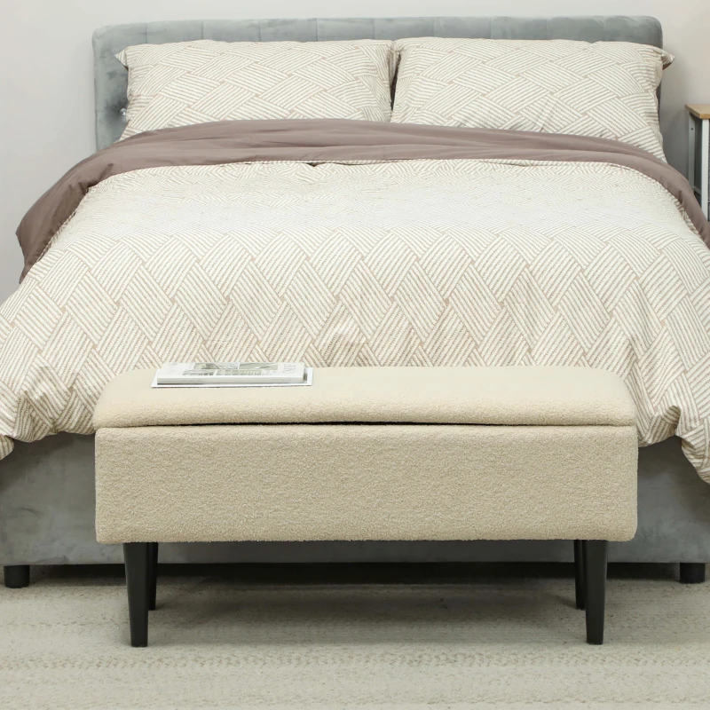 HOMCOM Vintage design zitbank, schoenenbank, verborgen opbergruimte, kasjmier-look, beige + zwart(m-2)