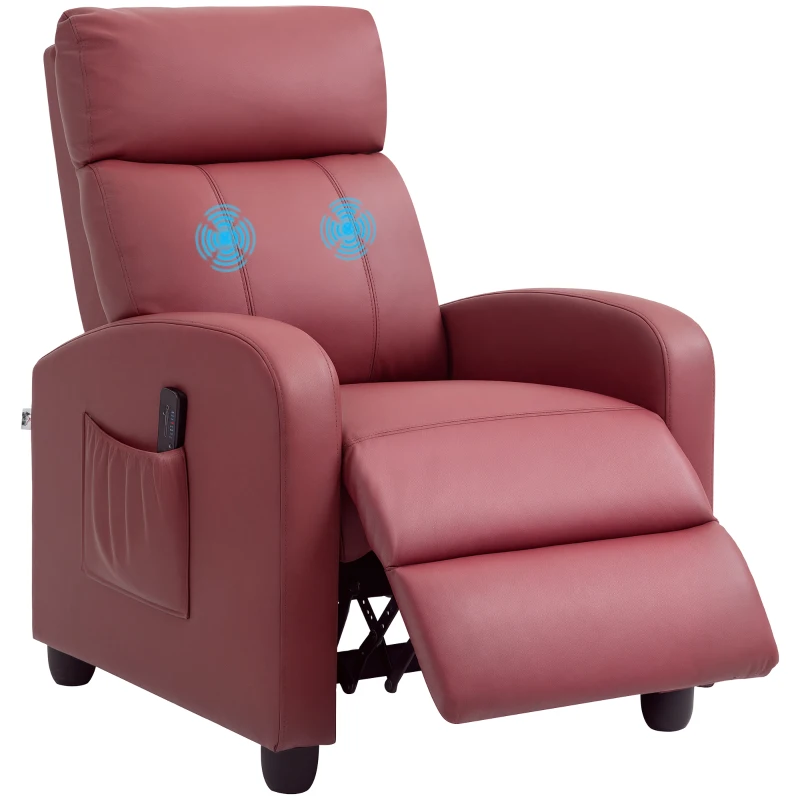 HOMCOM Poltrona Relax Massaggiante con Telecomando e 8 Programmi, Reclinazione e Poggiapiedi, Rosso