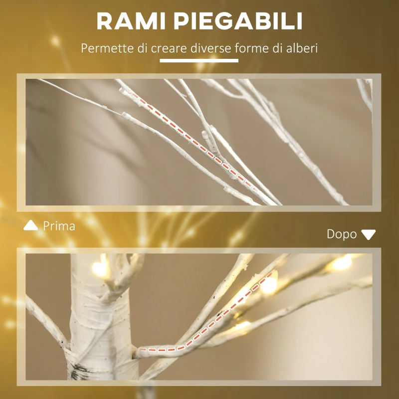 HOMCOM Albero di Natale Bianco con Luci LED e 12 Rami per Interni ed Esterni, in PP e Metallo, 22x22x180 cm