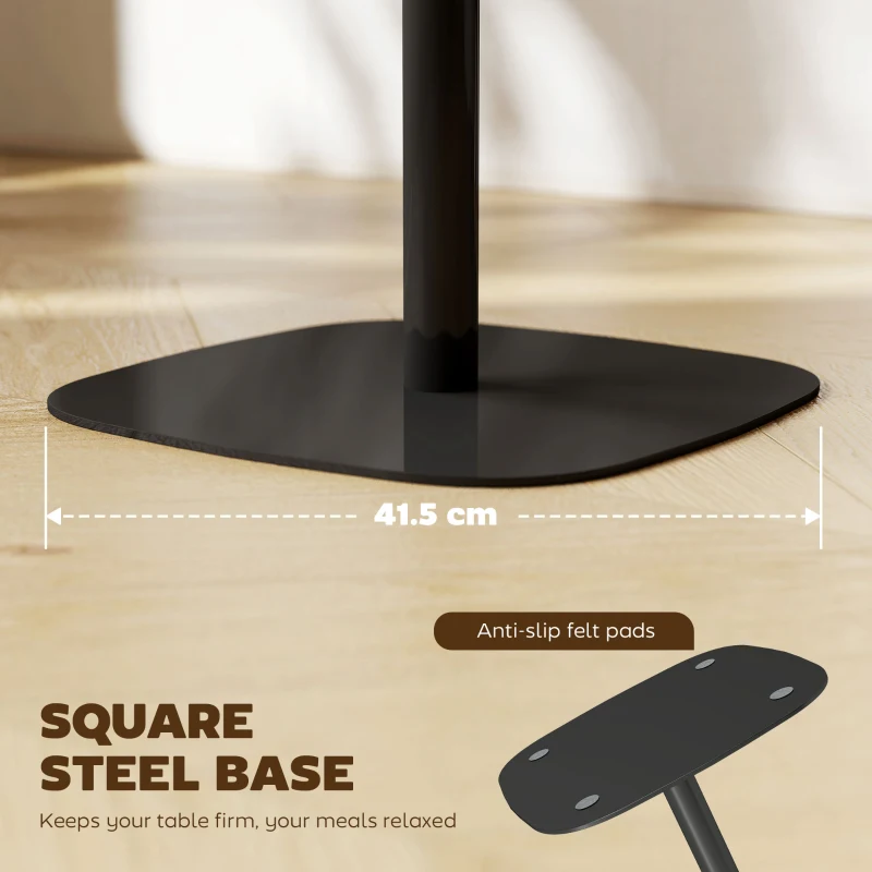 HOMCOM Kleiner Esstisch, 60 cm, quadratisch, MDF-Tischplatte, Stahlsockel, für Wohnzimmer, Esszimmer, Küche, Naturholz+Schwarz