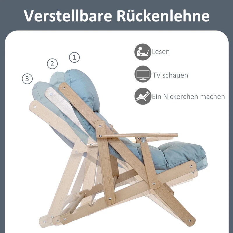 HOMCOM Akzentsessel, Relaxsessel, verstellbare Rückenlehne, Buchenholzrahmen, bis 120 kg, Hellgrau
