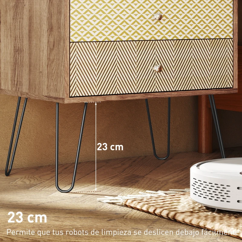 HOMCOM Cómoda con 4 Cajones Patas de Horquilla de Acero Estilo Bohemio 60x39x86 cm Multicolor