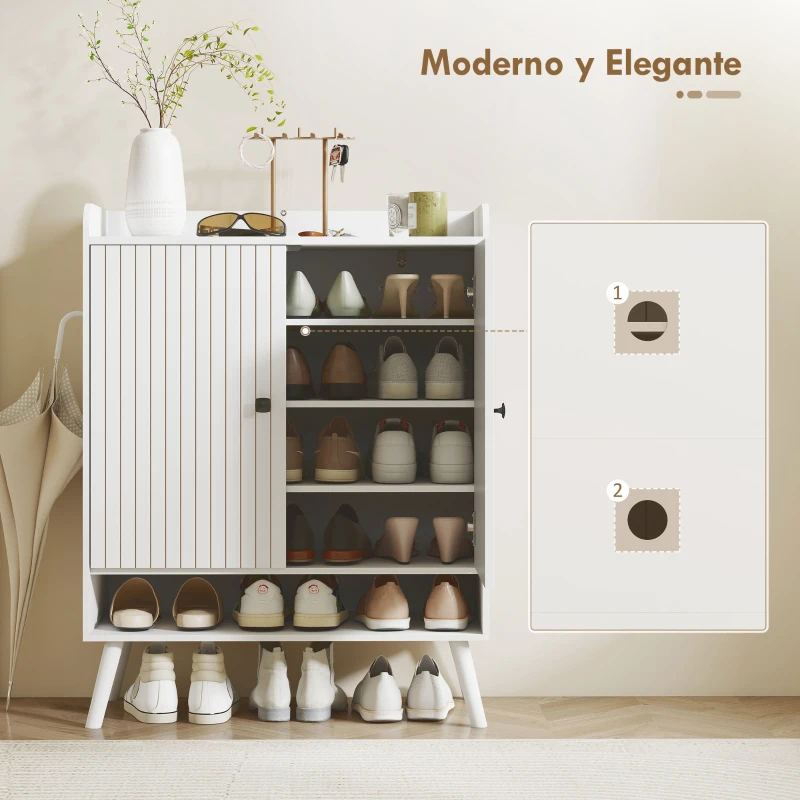 HOMCOM Zapatero Entrada Recibidor con Estantes Ajustables Compartimento Abierto para 15 Pares de Zapatos 75x35x97 cm Blanco