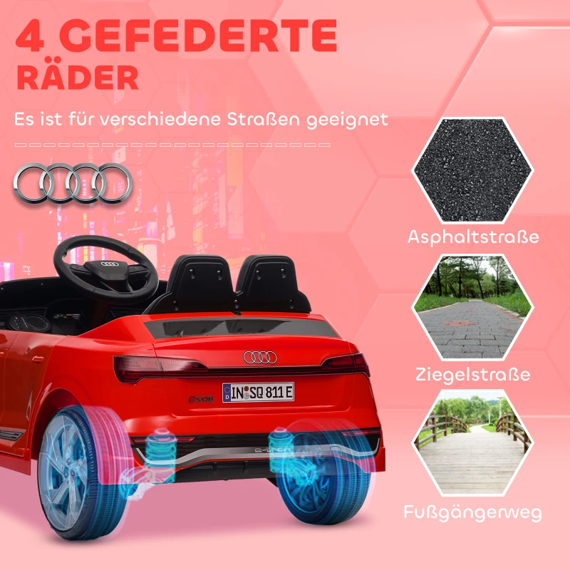 AIYAPLAY Elektro-Kinderauto, 12V Audi Q8, 3-5 km/h, Fernsteuerung, Scheinwerfer, Musik, Rot