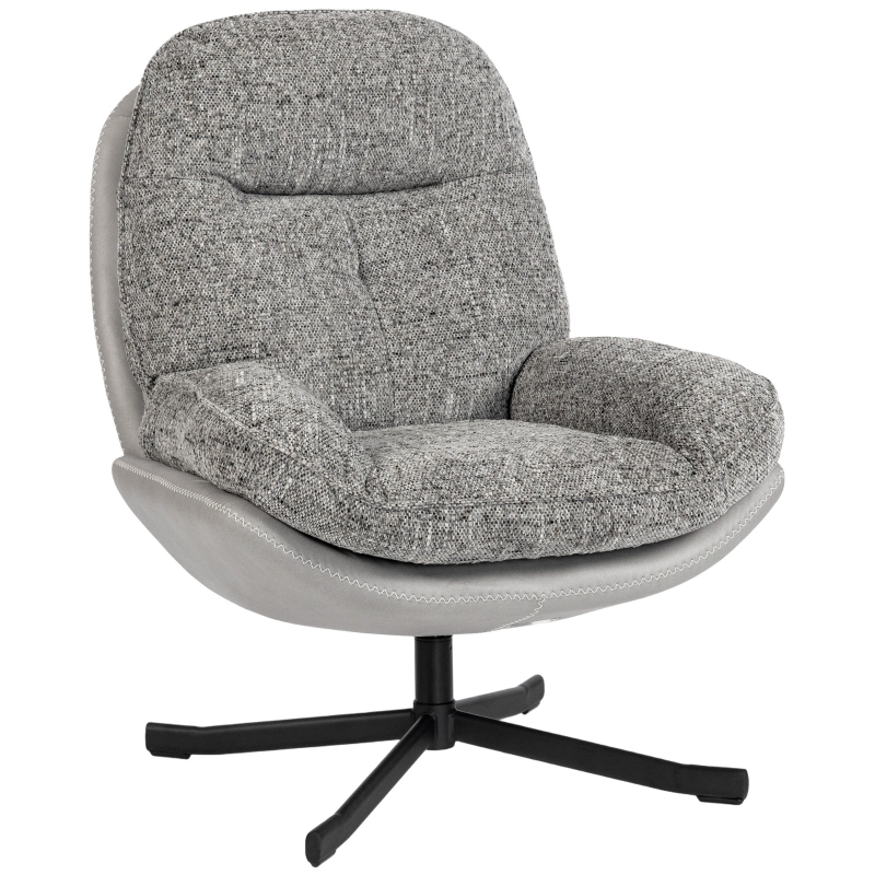HOMCOM Butaca de Salón Giratoria Moderna Tapizada en Chenilla y Cuero PU con Asiento Ancho Base de Cruz Sillón Relax Gris