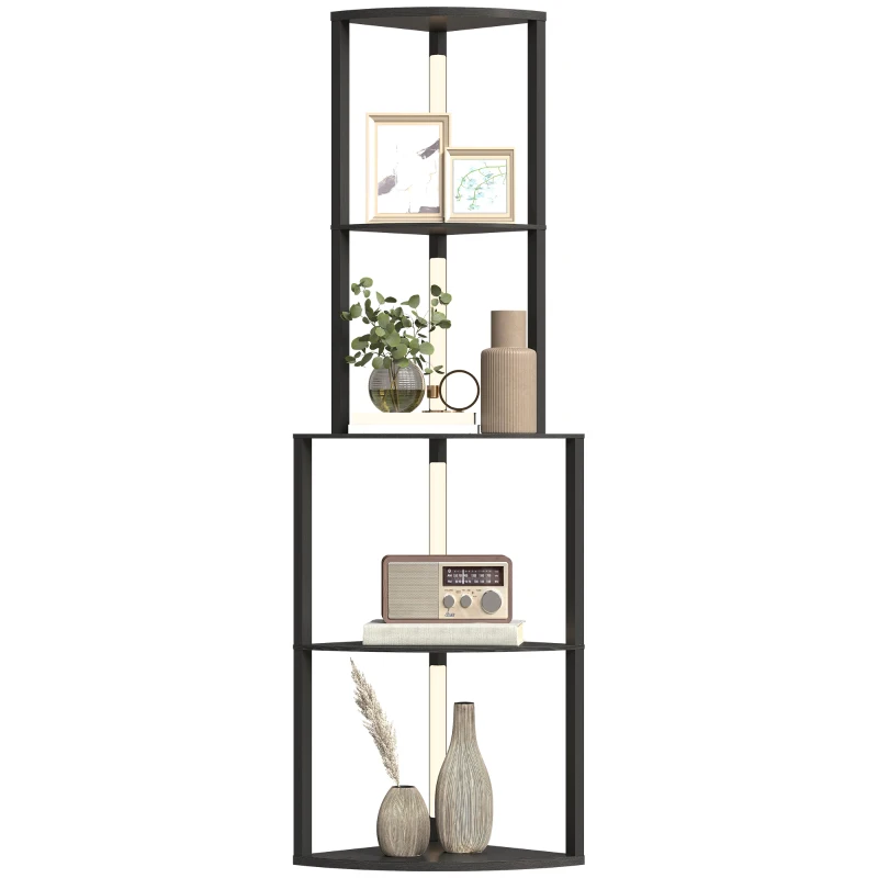 HOMCOM Lampadaire sur pied salon, lampadaire avec étagères d'angle à 4 niveaux, luminosité réglable, 55,5 x 39,5 x 163 cm, noir