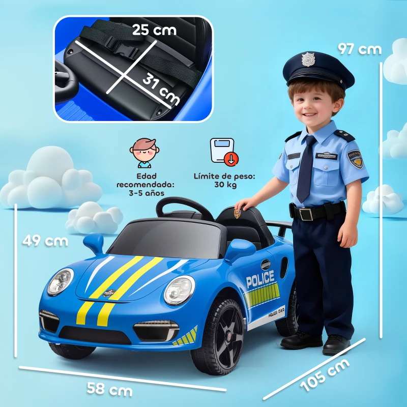 AIYAPLAY Coche Eléctrico para Niños con Licencia RUF CTR 3 Clubsport Mando a Distancia Motor Doble Sirena Ruedas Auxiliares Azul
