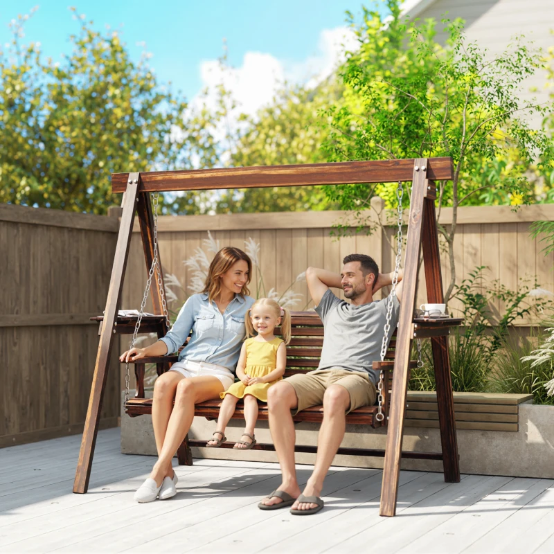Outsunny Three-Seater Wooden Swing Bench