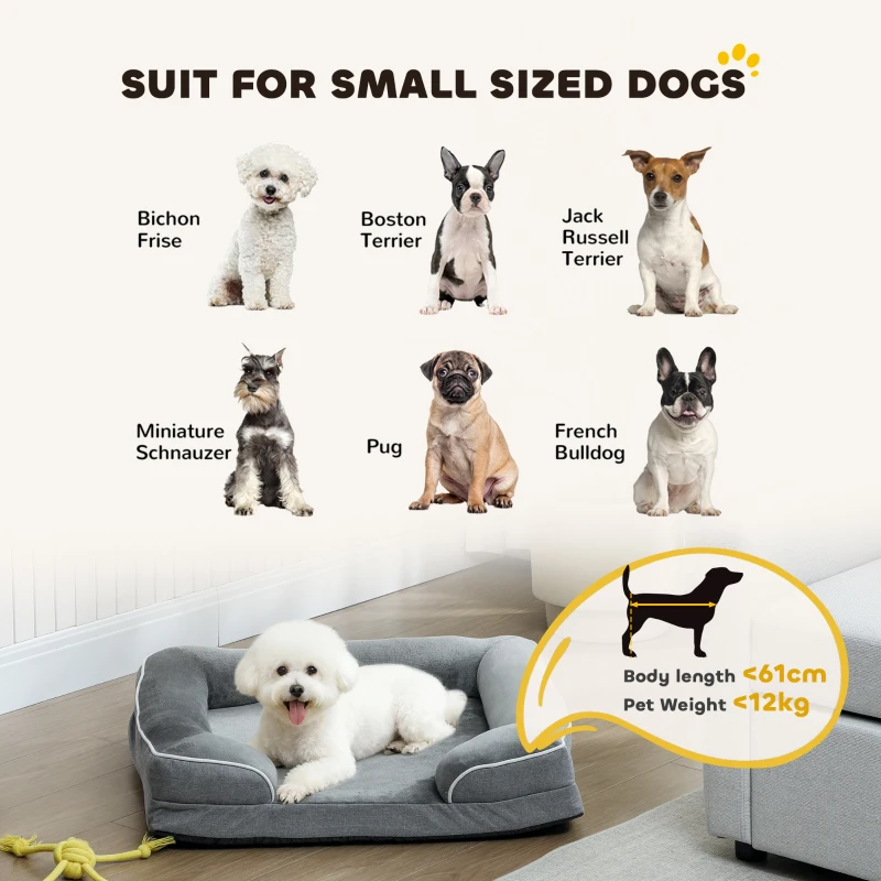 PawHut Dog Sofa Bed, Washable Pet Bed with Removable Cover and Non-Slip Bottom for Cats and Small Dogs, Grey