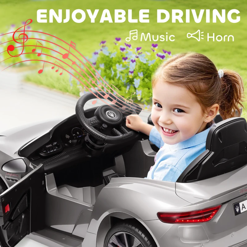 AIYAPLAY 12V Maserati Gran Turismo Folgore Lincesed Kids Electric Car with Remote Control, Soft Start, Grey
