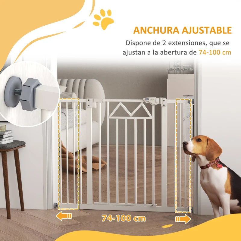 PawHut Barrera para Perros Extensible con Cierre Automático y Sistema de Doble Bloqueo 74-100x76 cm Blanco