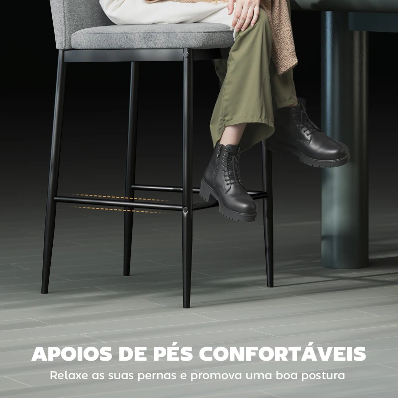 HOMCOM Conjunto de 2 Bancos de Bar Bancos Altos de Cozinha com Encosto e Apoio para os Pés Estofados em Veludo 41x52x97 cm Cinza