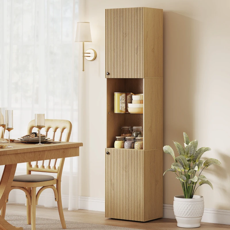 HOMCOM Armario de Baño Alto de 6 Niveles con 2 Puertas Estante de Vidrio Templado Estantes Ajustables 40x31x182 cm Roble