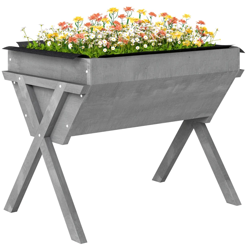 Outsunny Wooden Raised Garden Bed with Bed Liner, Elevated Planter Box with Legs, Light Grey