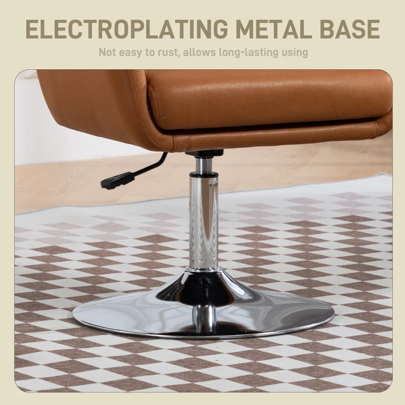 HOMCOM Swivel Microfibre Accent Chair for Living Room Contemporary Vanity Armchair with Adjustable Height Thick Cushion Lumbar Support Armrest for Bedroom Office Brown