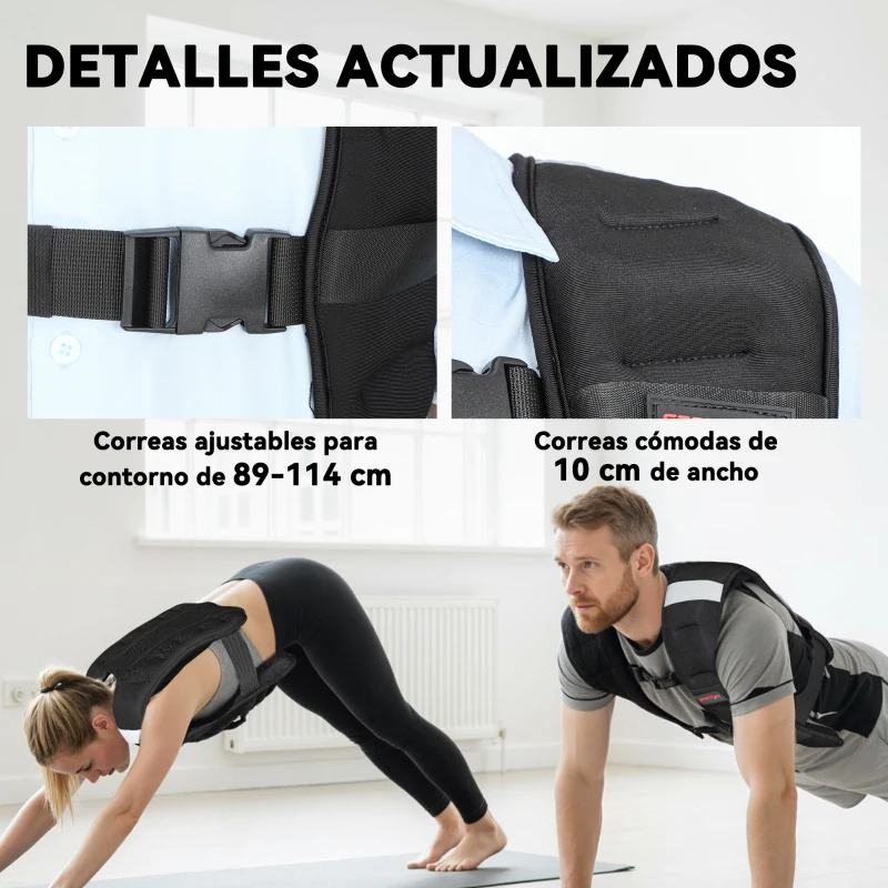SPORTNOW Chaleco Lastrado 8 kg Transpirable con Correas Ajustables y Bandas Reflectantes para Entrenamiento Fuerza Jogging Negro