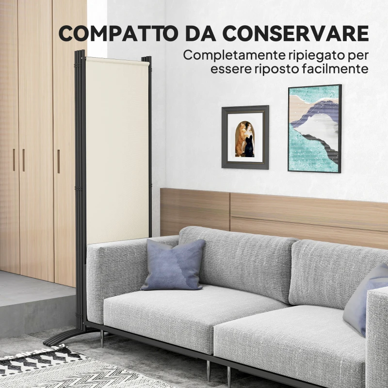 Outsunny Paravento da Esterno e Interno a 4 Pannelli Pieghevole, 221x50x172cm, Crema