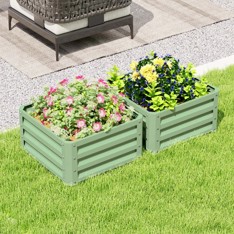 Outsunny Set of Two 60 x 60cm Steel Planter Boxes - Light Green
