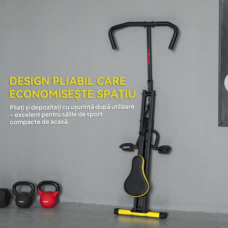 SPORTNOW Aparat Total Crunch Pliabil cu Scaun Reglabil, din Metal și Plastic, 57x105x115 cm, Galben