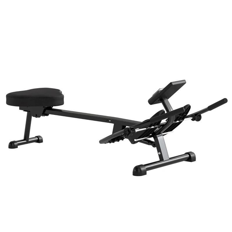 SPORTNOW Máquina de Remo para Casa con 12 Niveles de Resistencia Hidráulica Pantalla LCD para Entrenaminto en Gimnasio Negro
