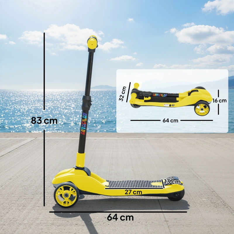 AIYAPLAY Three-Wheel Foldable Electric Scooter for Kids Aged 6-10 Years, Yellow