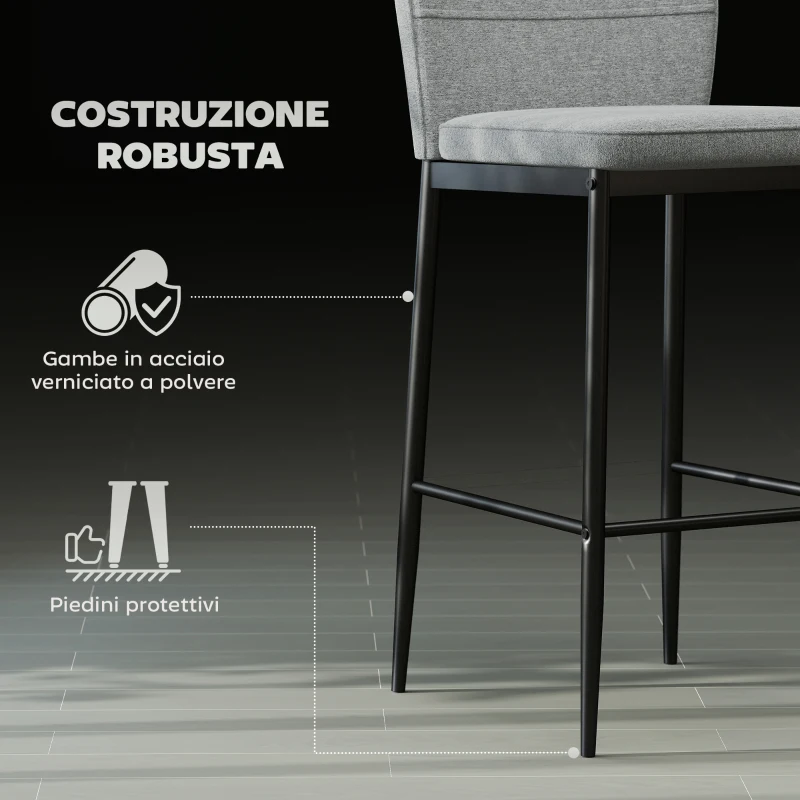 HOMCOM Set 2 Sgabelli Bar in Velluto Moderni con Poggiapiedi e Schienale, 41x52x97 cm, Grigio