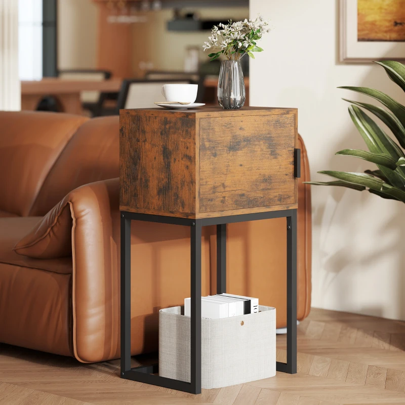 HOMCOM Konsolentisch Schmal, Schrank, Industrie-Design, Wohnzimmer Flur, 40x30x76cm, Rustikal-Braun