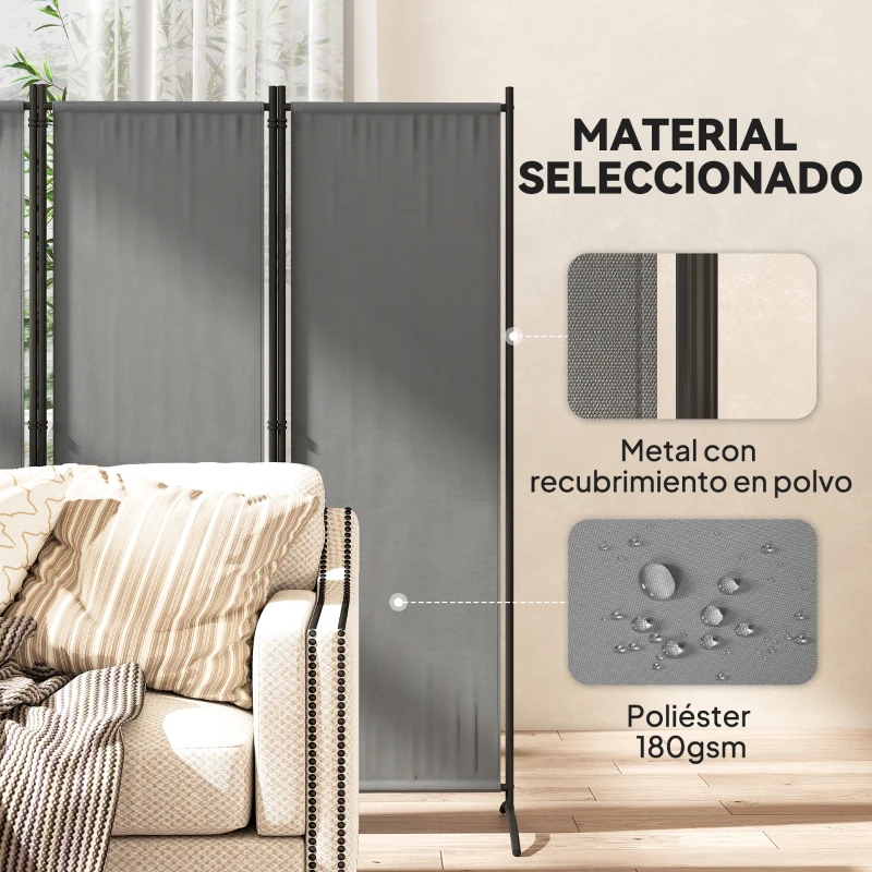 Outsunny Biombo de 4 Paneles Separador de Ambientes Plegable 221x172 cm Biombo Interior para Oficina Dormitorio Gris Oscuro