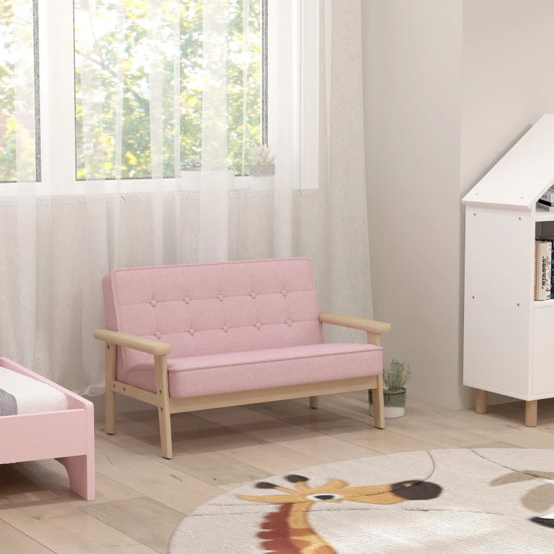 AIYAPLAY Kindersessel, Kindersofa mit Holzrahmen, Samtoptik, gepolstert, für Kinder von 3-15 Jahren Rosa