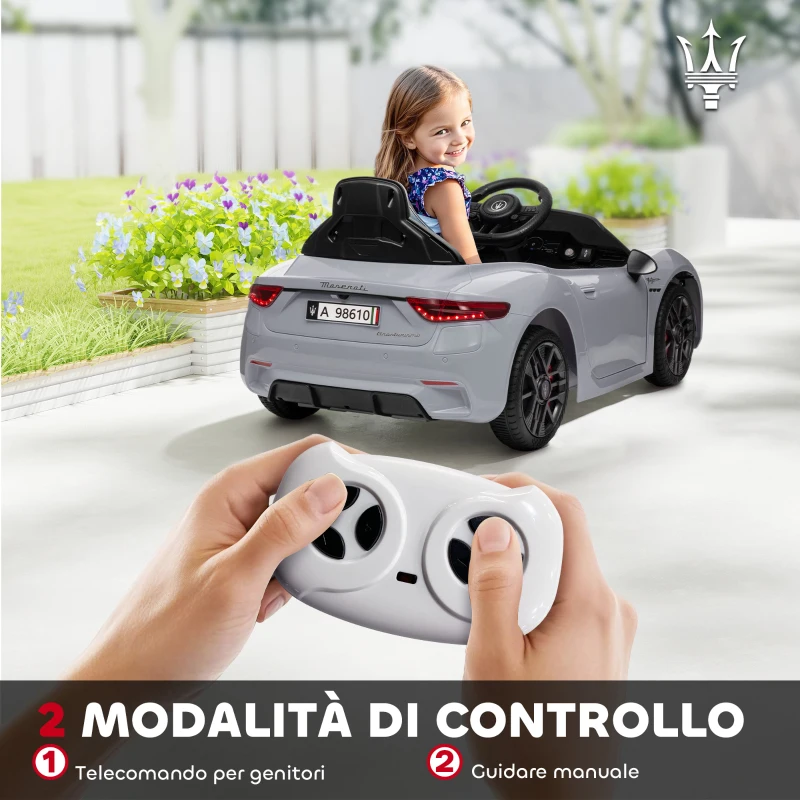 AIYAPLAY Macchina per Bambini 12V Maserati Gran Turismo Folgore con Telecomando, Età 3-5 Anni, Grigio