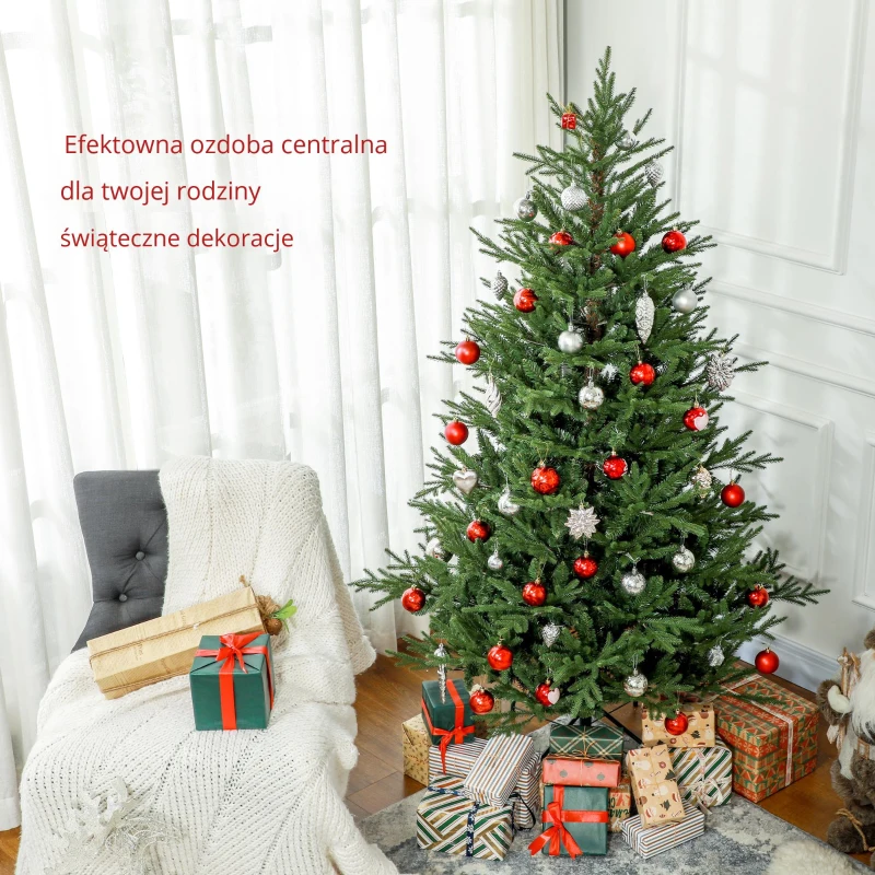 HOMCOM Sztuczna choinka, 180 cm z 2380 czubkami, metalowy stojak, Zielony