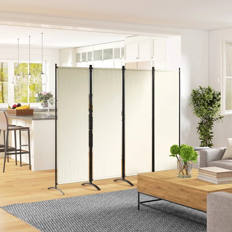 Outsunny Paravent 221 x 172 cm paravent de jardin à 4 panneaux avec pieds larges en tissu polyester de 180 g/m² crème