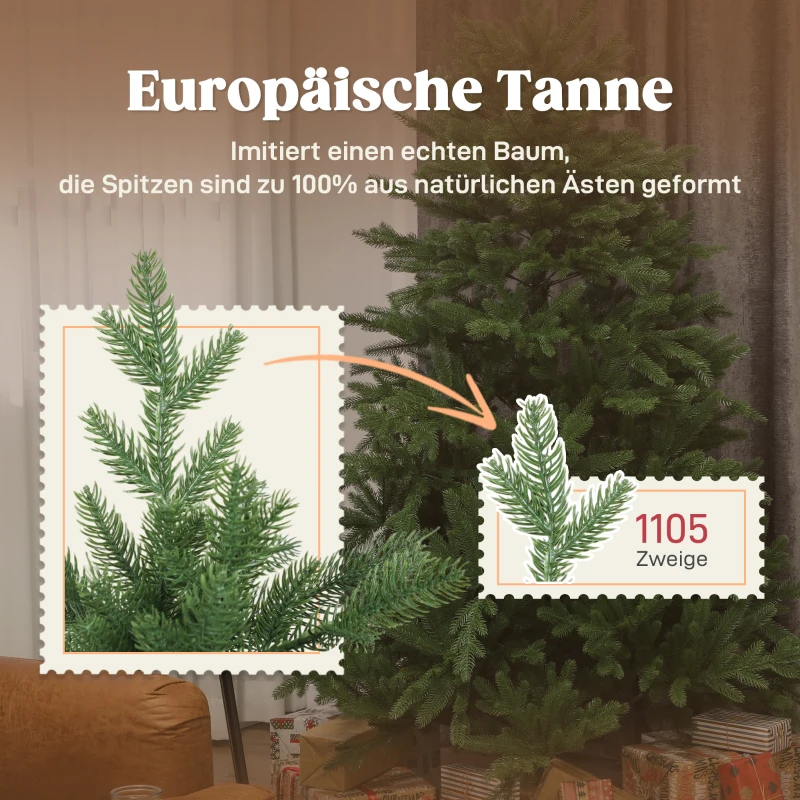HOMCOM Künstlicher Weihnachtsbaum, realistisches Aussehen, klappbare Zweige, Holzsockel