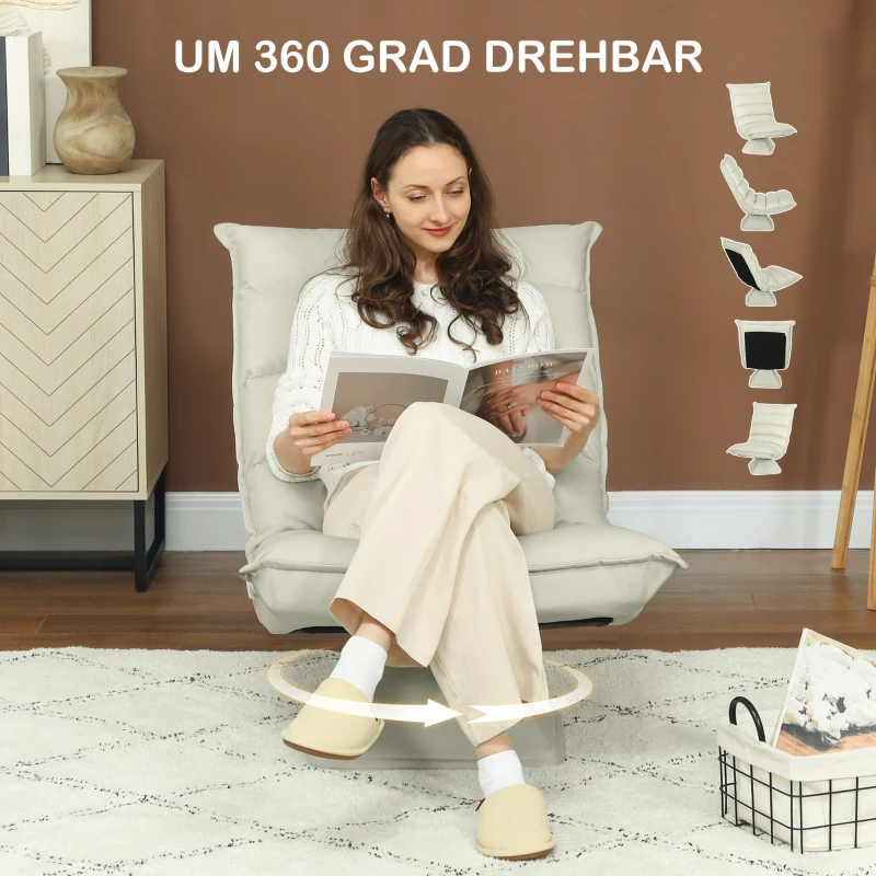 HOMCOM Relaxfauteuil, Sitzack, Verstelbare Rugleuning, Leerlook, 62x70x95cm, Beige(m-5)