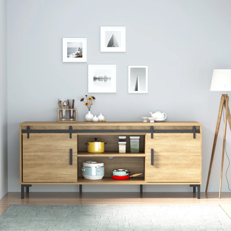 HOMCOM Herrajes Puertas Correderas 200 cm para Puerta Corredera Doble de Madera Ancho 50 cm Mueble de TV Armario Negro