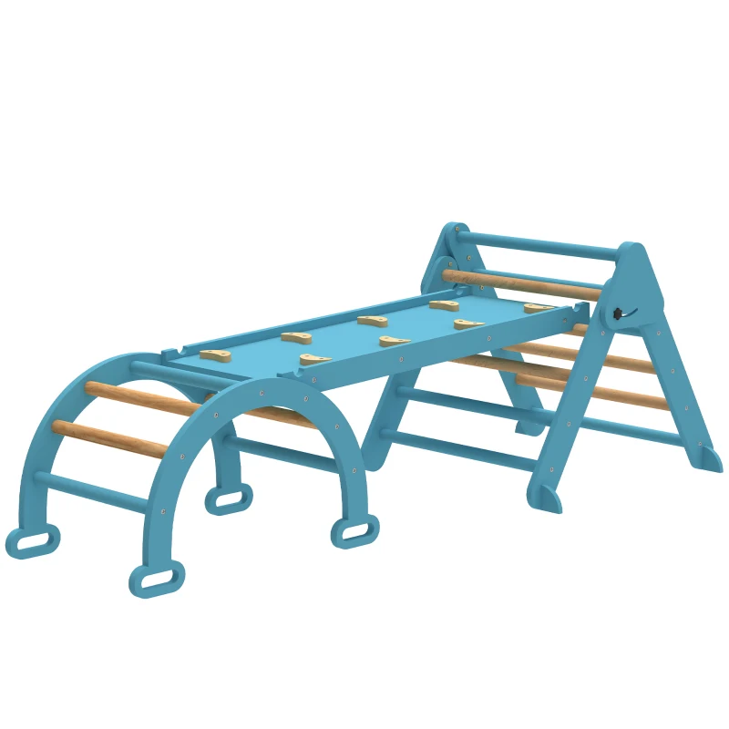 AIYAPLAY 7 en 1 Triángulo de Escalada Montessori de Madera Plegable con Arco y Rampa para Niños de 18-48 Meses 188x70 cm Azul