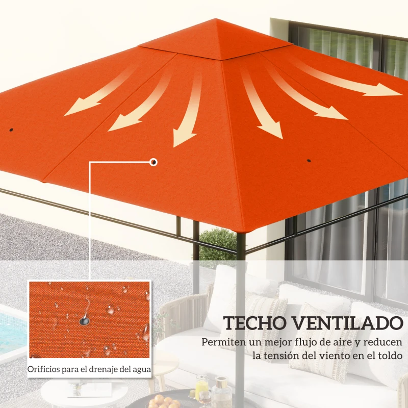 Outsunny Techo de Repuesto 300x300 cm para Cenador de Jardín Cubierta de Repuesto de Gazebo Pabellón Exterior con 8 Orificios de Drenaje y Ventilación Naranja