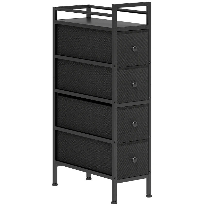 HOMCOM Commode armoire avec 4 tiroirs en tissu non tissé Armoire de rangement avec cadre en acier, 20 cm x 43 cm x 81,5 cm, Noir
