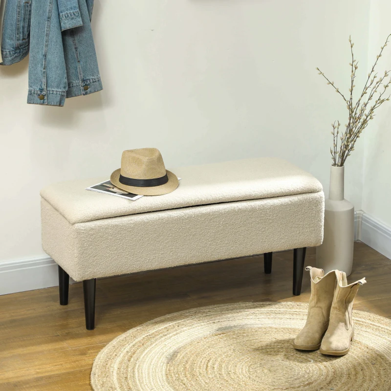 HOMCOM Vintage design zitbank, schoenenbank, verborgen opbergruimte, kasjmier-look, beige + zwart(m-9)