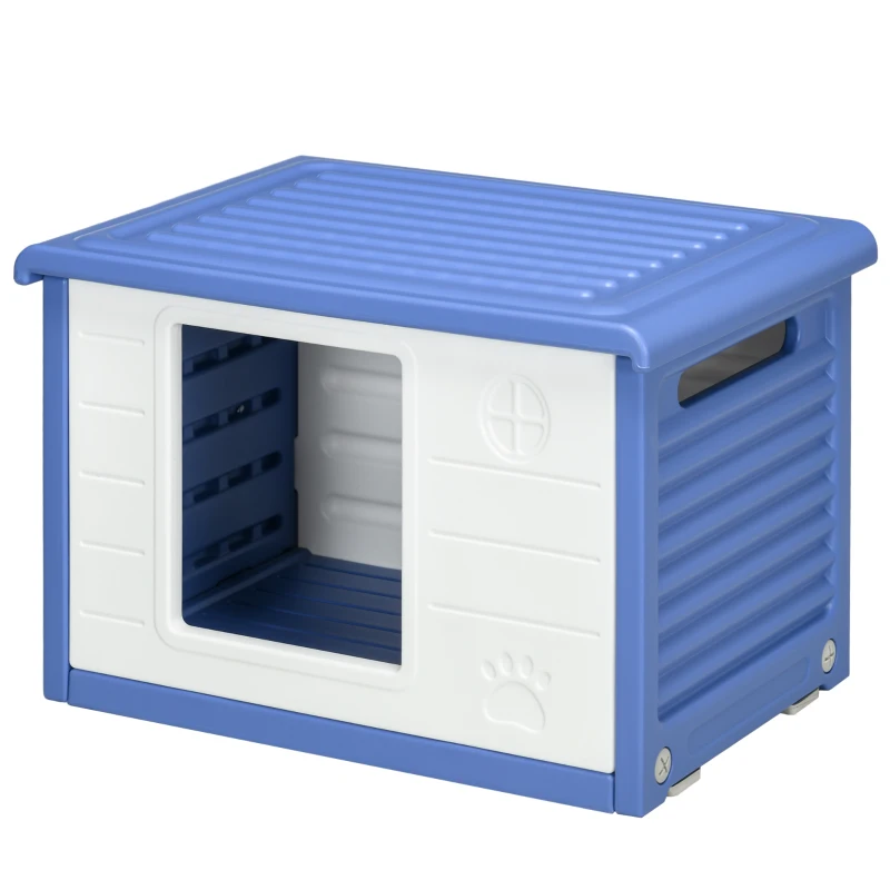 PawHut Caseta para Perros Pequeños de Exterior en PE con Entrada y 2 Tomas de Aire Laterales, 60x42x40 cm, Azul y Blanco